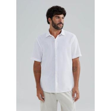 Imagem de Camisa Masculina Manga Curta Slim Com Linho - Hering, M, Branco