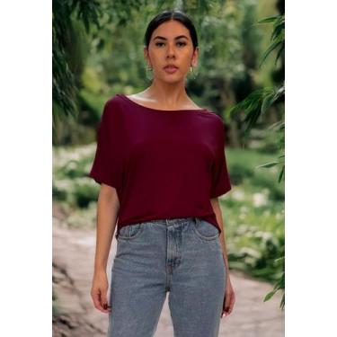 Imagem de Blusa Básica Morcego Malha Gola Canoa Manga Curta Bordô - Amazonia Vit