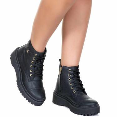 Imagem de Coturno Feminino Plataforma Militar Blogueira Amarrar Zíper Fecho Clas