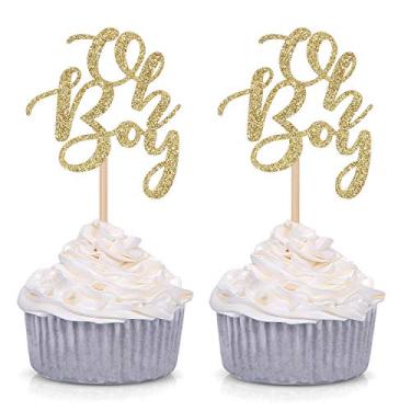 Imagem de Set of 24 Golden Oh Boy Cupcake Toppers Party Decors Baby Shower Decors - by Giuffi