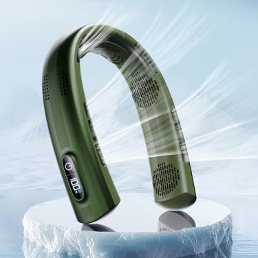 Imagem de JMOSTRG Ventilador de pescoço portátil – Ventilador de pescoço de 4 turbinas recarregável de 7000 mAh, ventilador de pescoço refrescante com suporte de pescoço, ventilador pessoal sem lâmina com tela