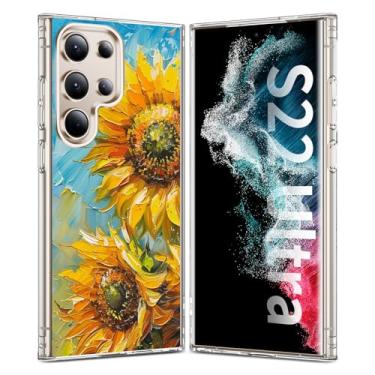 Imagem de YSLBWLE Capa magnética para Galaxy S22 Ultra transparente, [compatível com magnético] Capa magnética para celular fina e de grau militar (girassol) 25-s22u-02