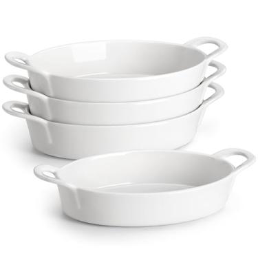 Imagem de MALACASA Assadeira oval gratinada, caçarola de 650 ml para forno, mini assadeira de cerâmica com alças, conjunto de 4 formas pequenas de gratinado para assar, lasanha, torta, assar carne e legumes,