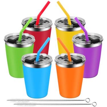 Imagem de EWSNmata Copos infantis com tampas à prova de derramamento, copos de aço inoxidável com manga, copo de canudo infantil de 340 g para escola, pacote com 6 copos de água inquebráveis para crianças,