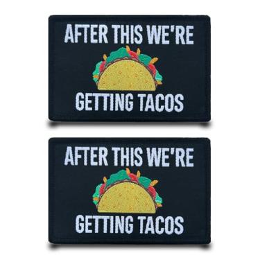 Imagem de 2 peças After This We're Getting Tacos Emblema engraçado bordado tático com gancho e laço aplique de bandeira militar para roupas, jeans, jaqueta, chapéus, mochilas, colete, bolsas, bonés