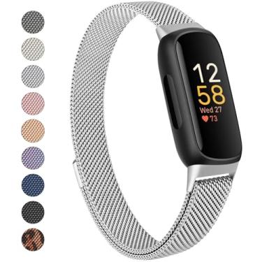 Imagem de Meliya Pulseira de metal para Fitbit Inspire 3 para mulheres e homens, pulseira magnética ajustável de malha de metal de aço inoxidável para Fitbit Inspire 3 (prata)