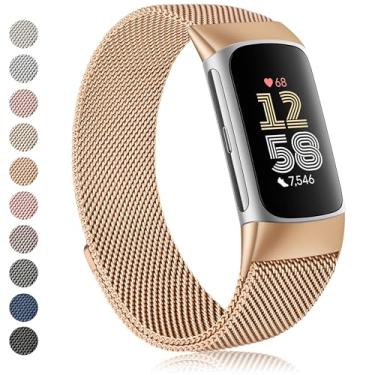 Imagem de Amzpas Pulseiras para Fitbit Charge 6 para mulheres e homens, pulseira de malha de aço inoxidável com fecho magnético para Fitbit Charge 6/Fitbit Charge 5 (ouro rosa)