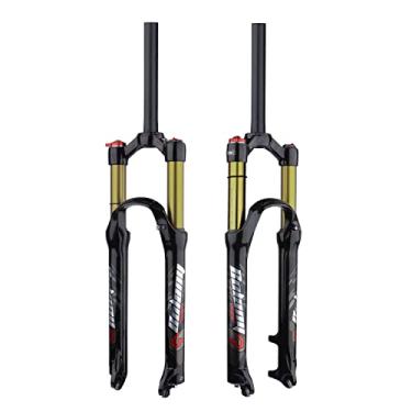 Imagem de BOLANY Garfo de suspensão pneumática para bicicleta de 26/27,5/73.7 cm 120 mm ajuste de tubo reto/cônico manual/garfos de bicicleta com bloqueio remoto QR 9 mm MTB Garfo dianteiro (manual reto, 73,7