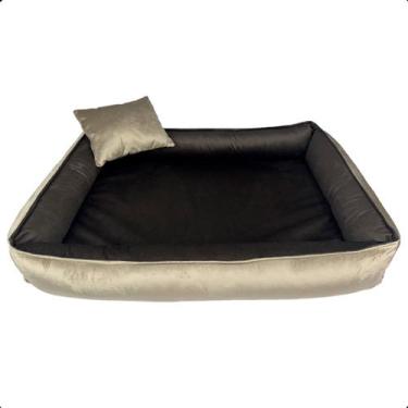 Imagem de Cama para Cachorro Caminha Pet Scott Veludo Marrom/Bege com Travesseir