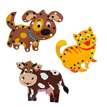 Imagem de Kit 3 Alinhavos Bichos Animais Brinquedos Educativos Pedagógicos e Coordenação Motora