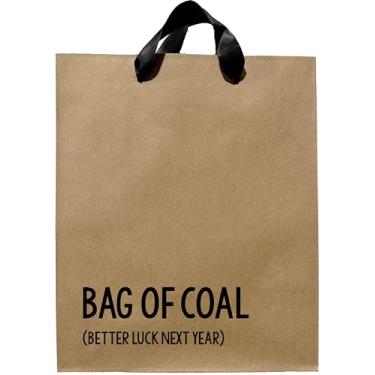 Imagem de Sacos engraçados de presente de Natal, saco de carvão Better Luck Next Year Kraft para presente com alças de fita preta, sacos de presente inovadores, saco de presente de elefante branco, bolsa de