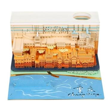 Imagem de Calendário 3D 2025, Hongyadong Time Piece Calendar 2025, DIY Tear Away Paper Carving Sticky Note, Cartões para Escritório Casa Presentes Ornamentos (Azul)