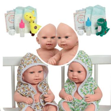 Imagem de Bonecos Bebê Reborn Gêmeos Olhos Azuis Saída de Banho Fofa - Cegonha R