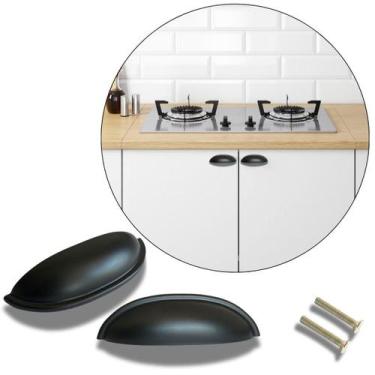 Imagem de 2 Puxador Concha Preto Fosco Para Gaveta, Armário, Móveis - Compras Fá