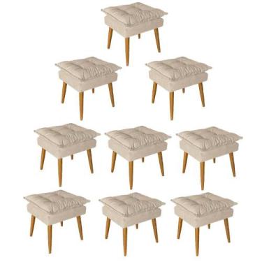 Imagem de Kit 09 Puff Puf Banqueta Opala Para Quarto Sala Recepção Suede Bege - 