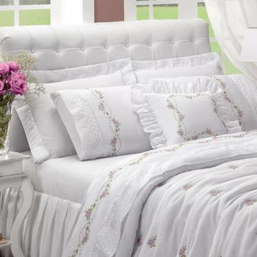 Imagem de Cobreleito Queen Size 100% Algodão Daphane Bordado Super Elegante BOUQ