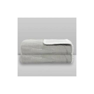 Imagem de Manta Donna Laço Bebê Gaze Poms - LACO BEBE, CINZA/BRANCO, 75X100