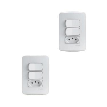 Imagem de Kit 2 Conjuntos Montados 2 Interruptores Simples E 1 Tomada 2P+T 10A P