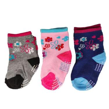 Imagem de Kit 12 Pares Meias Infantil Antiderrapante para 6 a 12 meses Coloridas