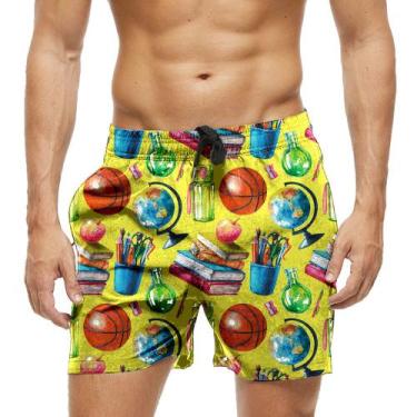 Imagem de Short Praia Shorts Banho Bermuda Verão Bola Basquete Globo Cartoon Poç