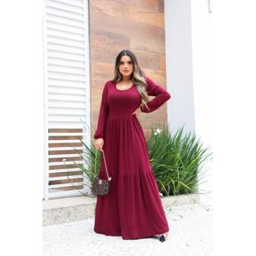 Imagem de Vestido Longo Manga Longa Saia 3 marias - luh may, Vermelho, G