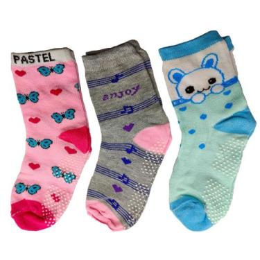 Imagem de Kit 12 Pares Meias Infantil menina Antiderrapante para 6 a 8 anos Colo