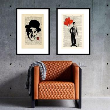 Imagem de Kit 2 Quadros Charlie Chaplin - 60x48cm - Quadros On-line, Madeira bra
