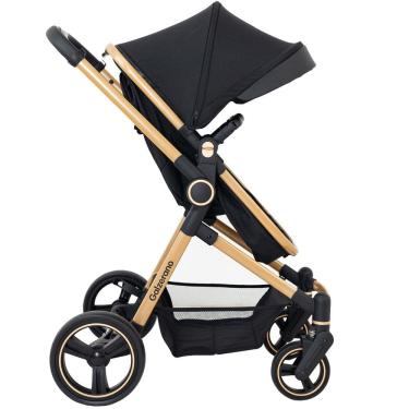 Imagem de Carrinho de Bebê Galzerano Ivy Berço Passeio Moisés Travel System Leve Compacto Viagem 0 a 15 Kg Preto Dourado Gold Fecha com Uma Mão