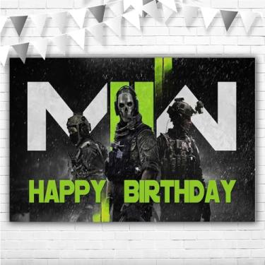 Imagem de Decoração de fundo de aniversário Game Call para crianças, 1,5 x 0,9 m, Happy Birthday Game Call Background Vinyl Army Duty Birthday Party Supplies Banner