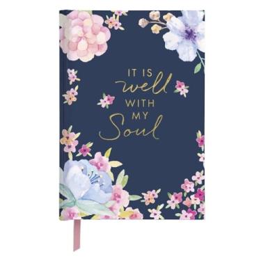 Imagem de C.R. Gibson Caderno de diário floral azul escuro "It Is Well With My Soul" para mulheres, 15 cm L x 21 cm C, 160 páginas