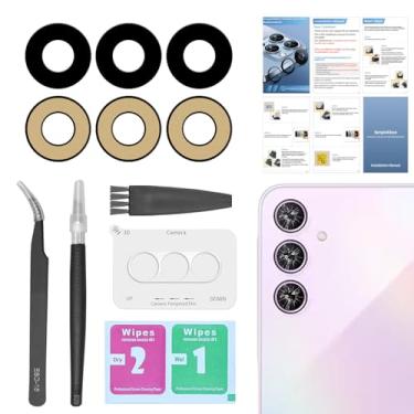 Imagem de Pacote com 2 para Samsung Galaxy A35 lente traseira traseira de substituição de vidro com [protetor de lente da câmera] + adesivo pré-instalado inclui conjunto de ferramentas de reparo + manual de