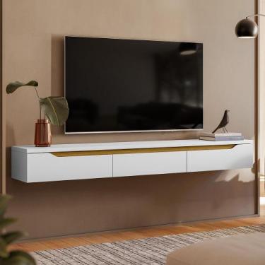 Imagem de Rack Suspenso Uno P/ Tvs Até 65 Polegadas 180cm 2 Portas Branco/Cedro 