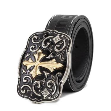 Imagem de Cinto Country Religioso Masculino Feminino Ave Maria Couro com Fivela 