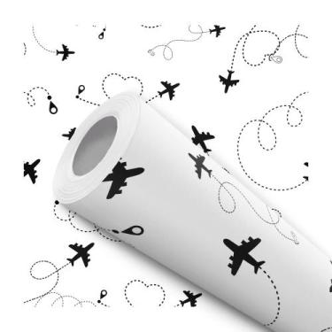 Imagem de Papel de Parede Adesivo Aviões Rastro Preto e Branco Infantil Moderno 