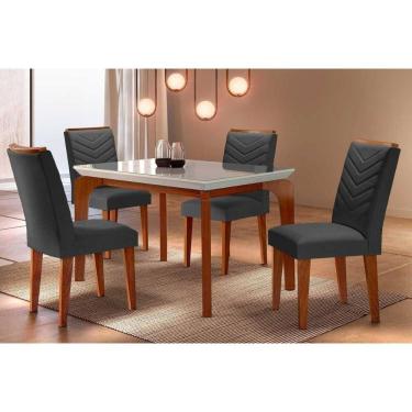 Imagem de Conjunto: Mesa de Cozinha Londrina Tampo Madeirado c/ Vidro Reto 120x80 e 4 Cadeiras Londrina Capuccino/Suede Grafite - Rufato