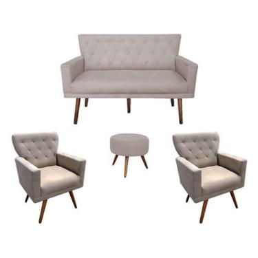 Imagem de Kit Namoradeira + 2 Poltronas Decorativa Aurora + Puff Redondo Suede B