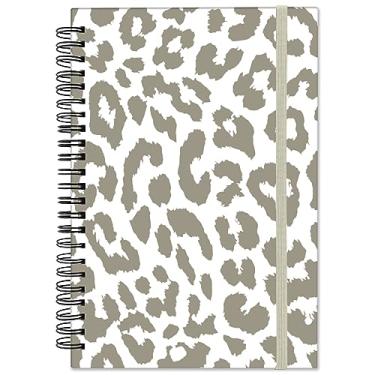 Imagem de Deokke Caderno espiral, diário de capa dura, pautado largo, caderno espiral, A5 14 x 21 cm, papel grosso de 80 g/m², 60 folhas 120 páginas, para meninas, mulheres, escola, escritório, estética, fofo, cinza, oncinha, branco