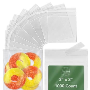 Imagem de Seal Fresh Sacos de celofane de 7,6 cm x 7,6 cm, pacote com 1000 — Sacos de guloseimas transparentes e autoseláveis para doces, chocolates, biscoitos pequenos, lembrancinhas de festa, embalagem de