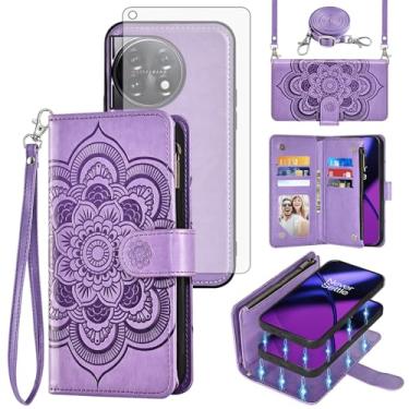 Imagem de Asuwish Capa de telefone para OnePlus 11 5G Carteira com zíper magnética destacável com protetor de tela de vidro temperado, alça transversal, porta-cartões de flor, One Plus11 1 Plus 1plus11 One+ 1+