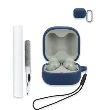 Imagem de Capa para fones de ouvido Sony LinkBuds Fit True Wireless com cancelamento de ruído, capa protetora de silicone macio, portátil, resistente a arranhões, com kit de limpeza, mosquetão e cordão, azul.