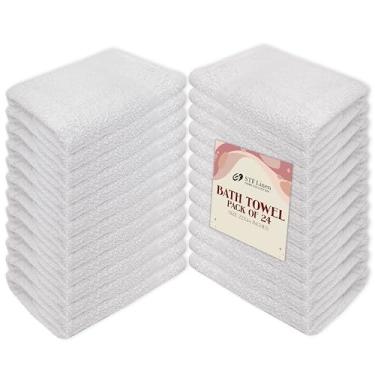 Imagem de STF Linen Pacote com 24 toalhas de banho brancas a granel 55 x 111 cm - toalhas de banho econômicas baratas para uso comercial, academia, salão, spa e cabelo - toalhas de banho leves de secagem rápida