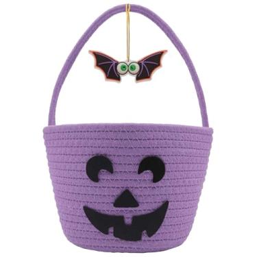 Imagem de Cesta de Halloween para crianças, cesta de doces ou travessuras, bonito balde de doces de abóbora, cestas pequenas assustadoras, bolsas Jack O Lantern para meninas/meninos, cestas de presente vazias