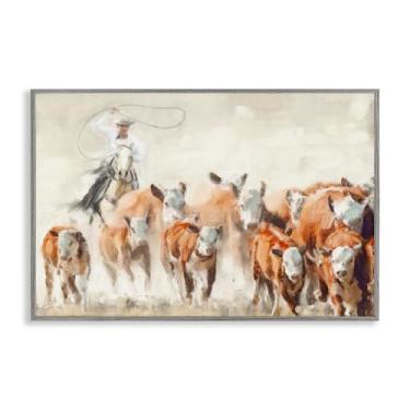 Imagem de Stupell Industries Arte de parede giclée emoldurada Cowboy Cattle Roundup por Nina Blue, moldura cinza, 45,7 x 30,5 cm