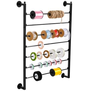 Imagem de BATTIPAW Organizador de parede de metal preto moderno de 7 camadas, suporte de rolo de fita e papel de embrulho, prateleira para sala de artesanato