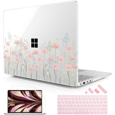 Imagem de Lepeoac Capa para laptop Microsoft Surface de 13,9 polegadas, Windows 11 Copilot+ PC 2024, 7ª edição, tela sensível ao toque, capa rígida de plástico com capa de teclado e protetor de tela, floral