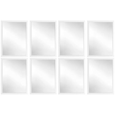 Imagem de Kit 8 Espelhos Decorativo 24x33 Com Moldura de Madeira Preta Branca Dourada ou Tabaco para Quarto Sala Banheiro Salão de Beleza Manicure Hall de Entrada (Branco)