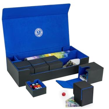 Imagem de LEFOR·Z Conjunto de caixa de baralho de cartas extragrande, caixa de armazenamento de baralho de cartas premium com 5 caixas de baralho pequenas compatíveis com MTG/TCG/Yugioh/Magic/Commander (preto e azul)