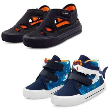 Imagem de Kit 2 Pares Sandália Infantil Menino Papete Preta E Tênis Escolar Tubarão Mzkid-Masculino