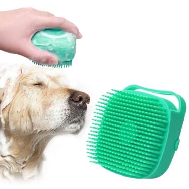 Imagem de Escova De Banho E Lava Pelo De Pet Silicone Com Dispenser Para Shampoo e Sabonete Banho Cachorro Gato Cores Variadas