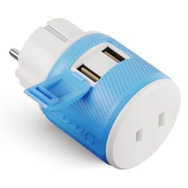 Imagem de Adaptador de tomada de viagem para Alemanha, França, Schuko da OREI com USB duplo – Entrada EUA + proteção contra sobretensão – Tipo E/F (U2U-9), funciona com celulares, câmera, laptop, tablets, iPad,